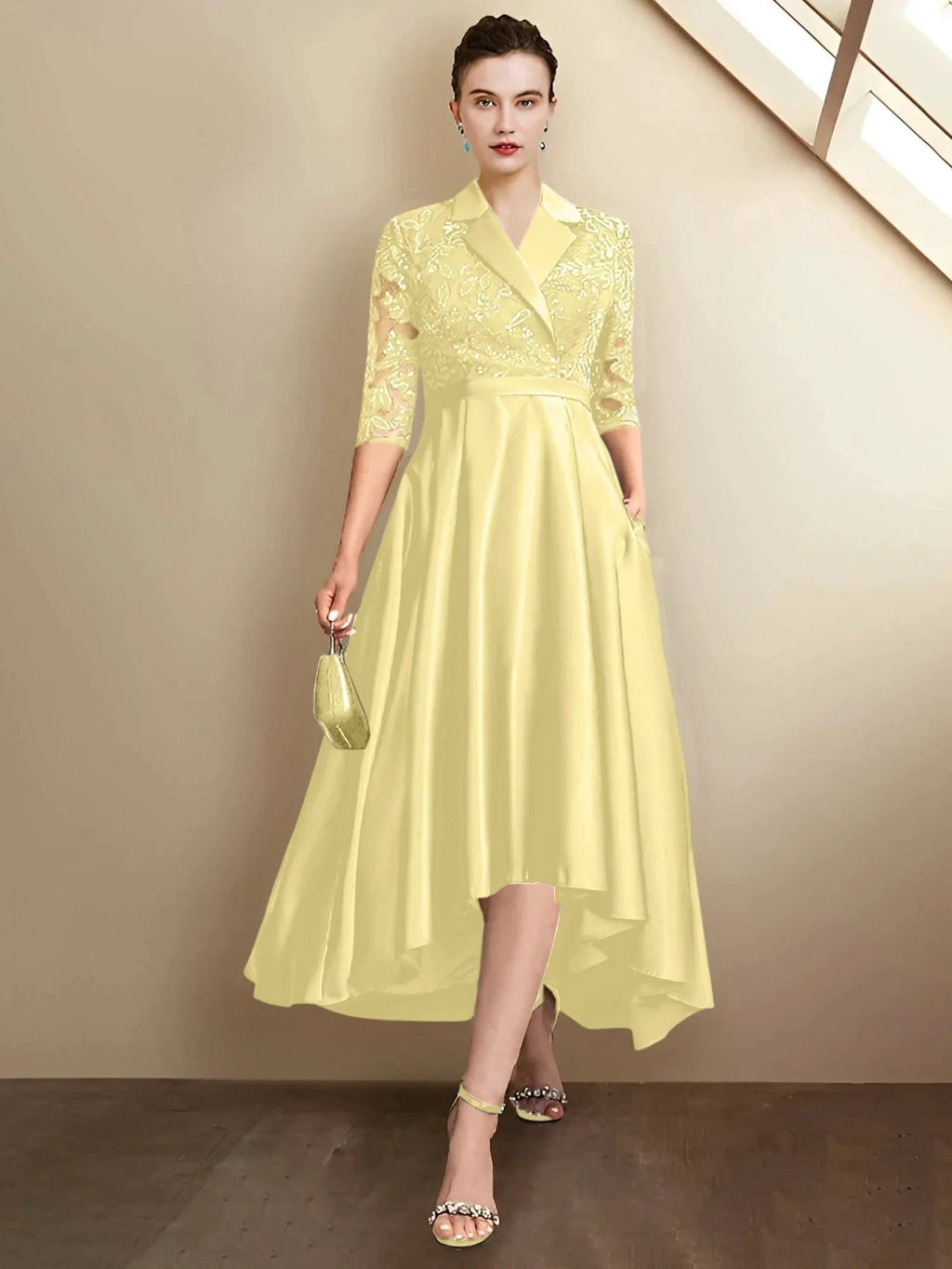 Sheath/Column V-Neck Tea-Length Mother of the Bride Dresses by Dreamylily