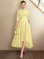 Sheath/Column V-Neck Tea-Length Mother of the Bride Dresses by Dreamylily