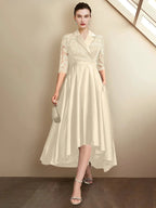 Sheath/Column V-Neck Tea-Length Mother of the Bride Dresses by Dreamylily
