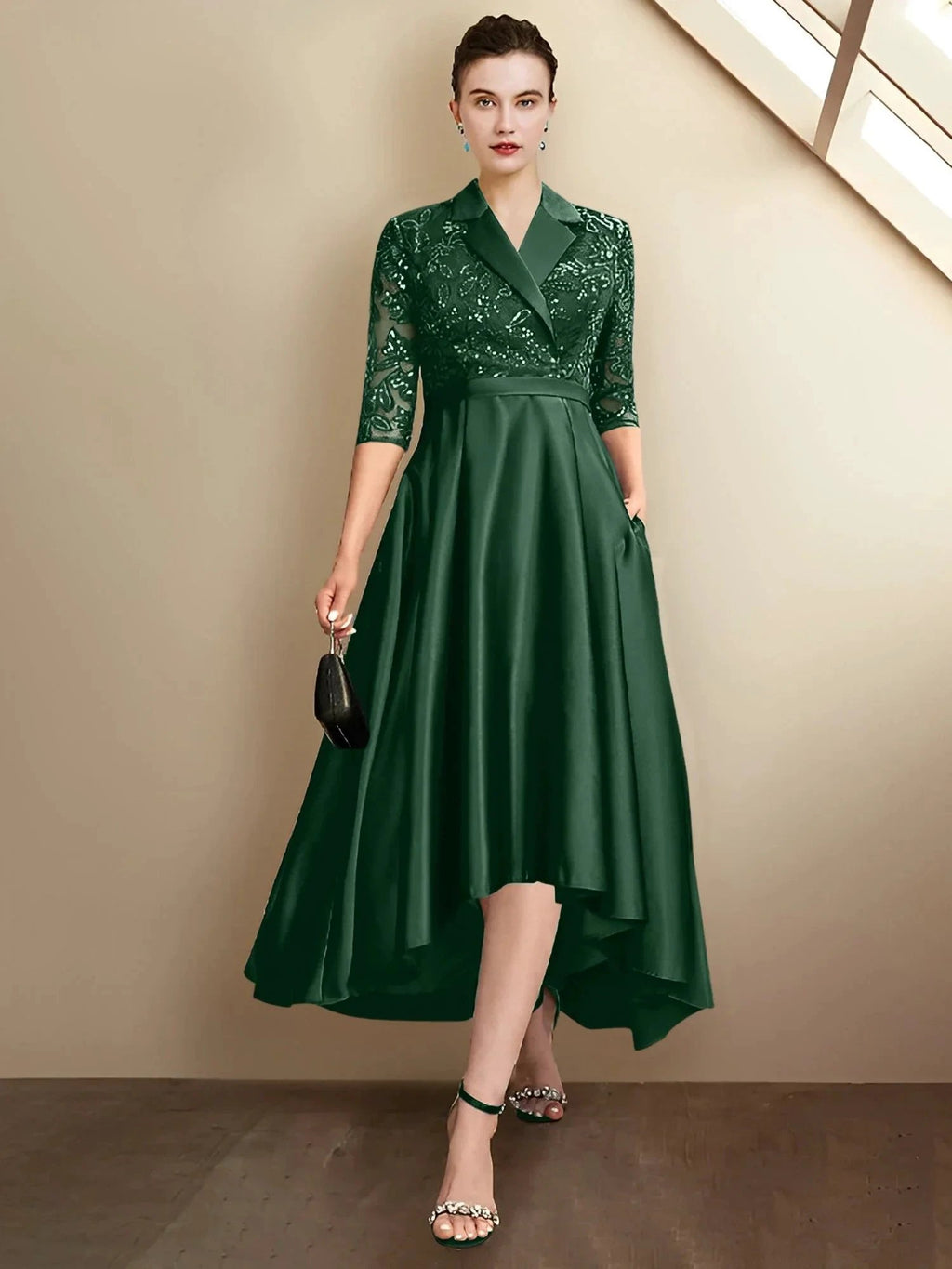 Sheath/Column V-Neck Tea-Length Mother of the Bride Dresses by Dreamylily