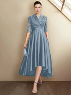 Sheath/Column V-Neck Tea-Length Mother of the Bride Dresses by Dreamylily