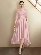 Sheath/Column V-Neck Tea-Length Mother of the Bride Dresses by Dreamylily