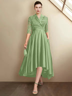 Sheath/Column V-Neck Tea-Length Mother of the Bride Dresses by Dreamylily
