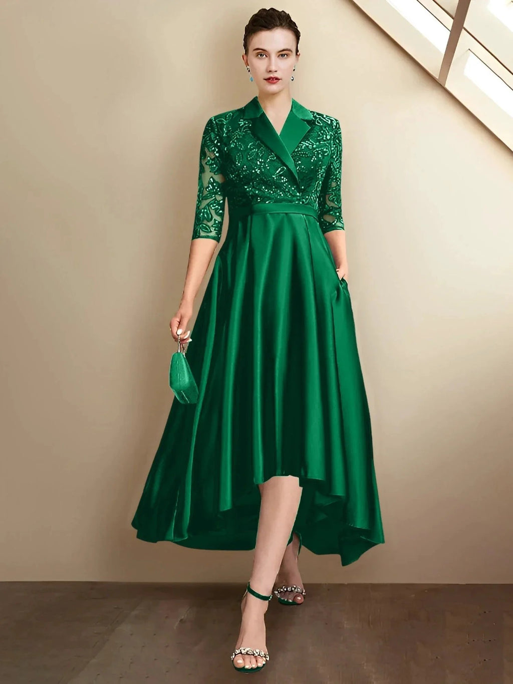 Sheath/Column V-Neck Tea-Length Mother of the Bride Dresses by Dreamylily