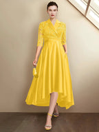 Sheath/Column V-Neck Tea-Length Mother of the Bride Dresses by Dreamylily