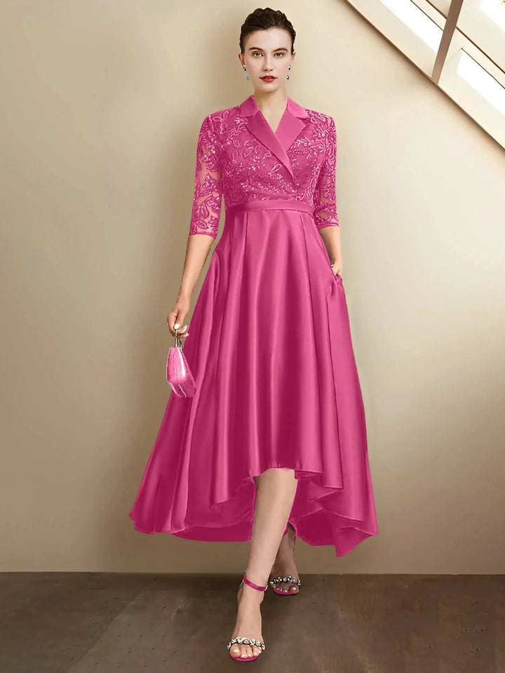 Abiti da madre della sposa a guaina/colonna con scollo a V e lunghezza tè