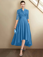 Sheath/Column V-Neck Tea-Length Mother of the Bride Dresses by Dreamylily