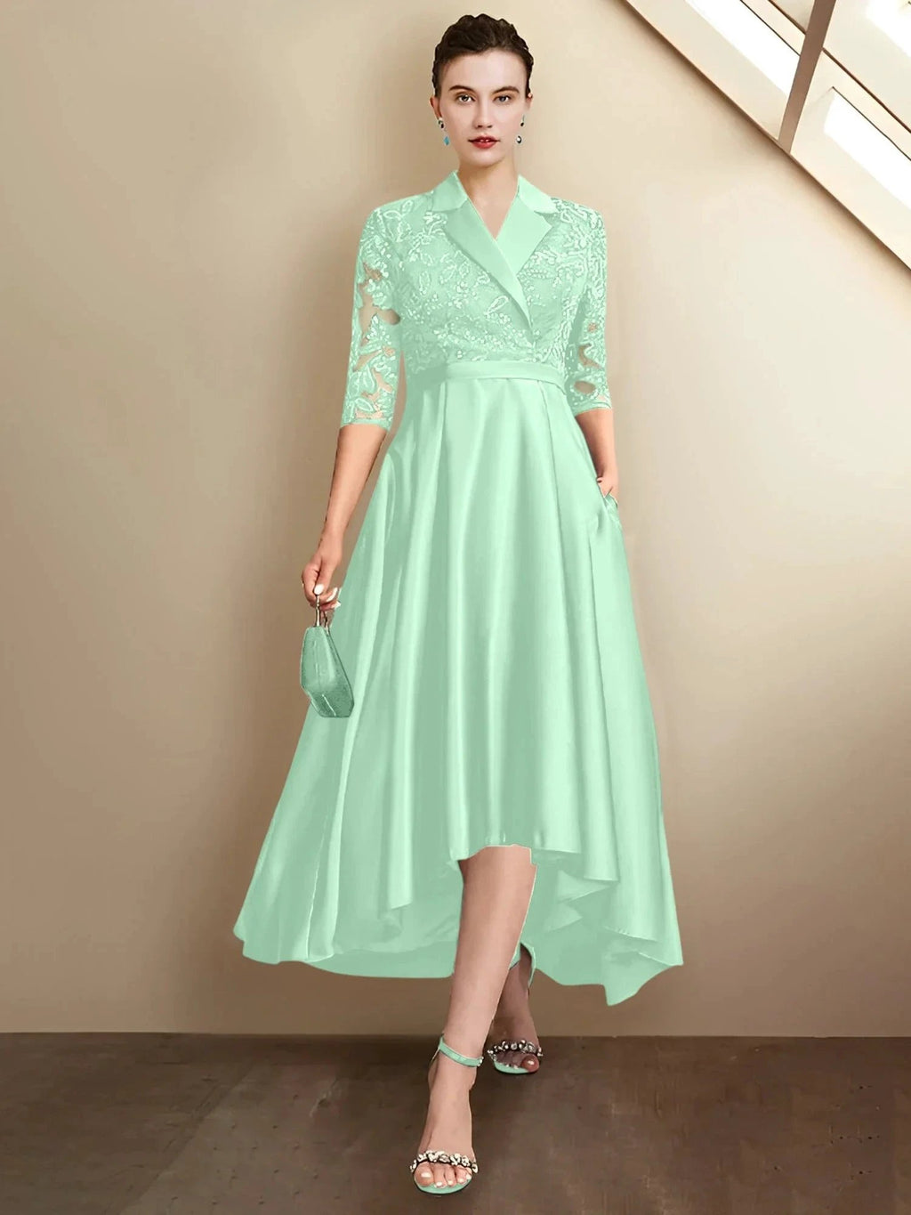 Sheath/Column V-Neck Tea-Length Mother of the Bride Dresses by Dreamylily