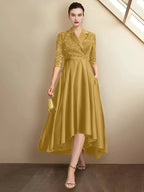 Sheath/Column V-Neck Tea-Length Mother of the Bride Dresses by Dreamylily