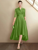 Sheath/Column V-Neck Tea-Length Mother of the Bride Dresses by Dreamylily
