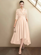 Sheath/Column V-Neck Tea-Length Mother of the Bride Dresses by Dreamylily