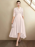 Sheath/Column V-Neck Tea-Length Mother of the Bride Dresses by Dreamylily