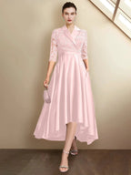 Sheath/Column V-Neck Tea-Length Mother of the Bride Dresses by Dreamylily
