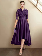 Sheath/Column V-Neck Tea-Length Mother of the Bride Dresses by Dreamylily