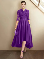 Sheath/Column V-Neck Tea-Length Mother of the Bride Dresses by Dreamylily