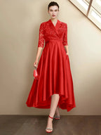 Sheath/Column V-Neck Tea-Length Mother of the Bride Dresses by Dreamylily