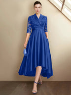 Sheath/Column V-Neck Tea-Length Mother of the Bride Dresses by Dreamylily
