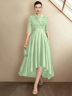 Sheath/Column V-Neck Tea-Length Mother of the Bride Dresses by Dreamylily