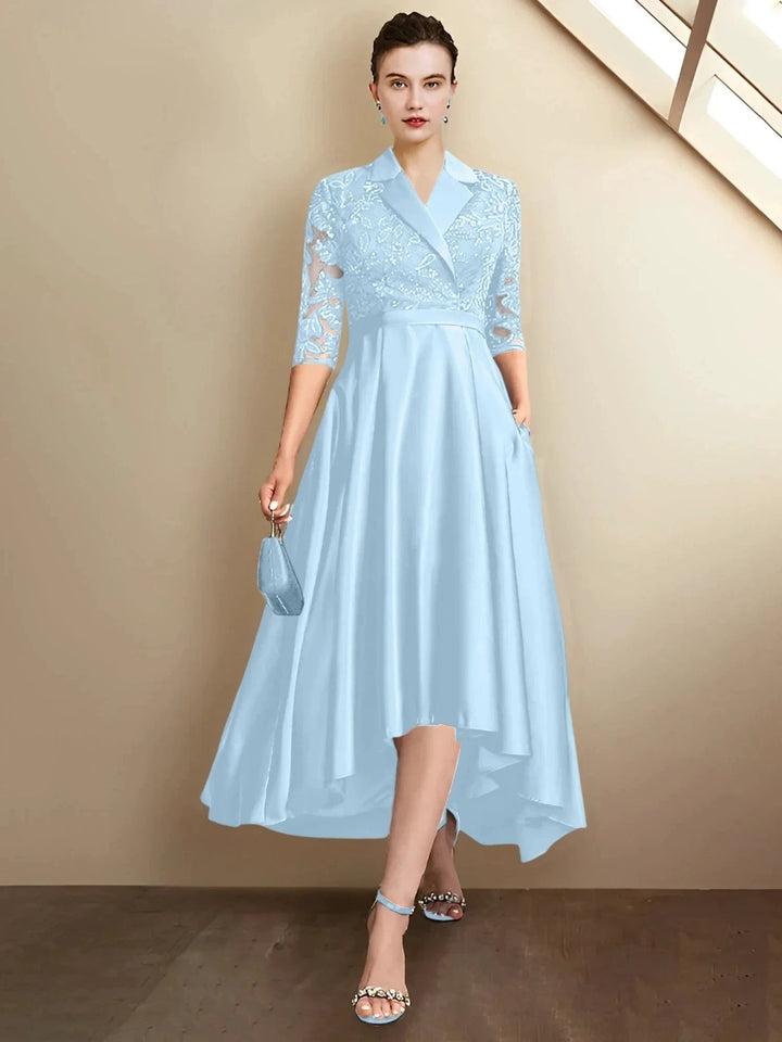 Sheath/Column V-Neck Tea-Length Mother of the Bride Dresses by Dreamylily