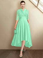 Sheath/Column V-Neck Tea-Length Mother of the Bride Dresses by Dreamylily