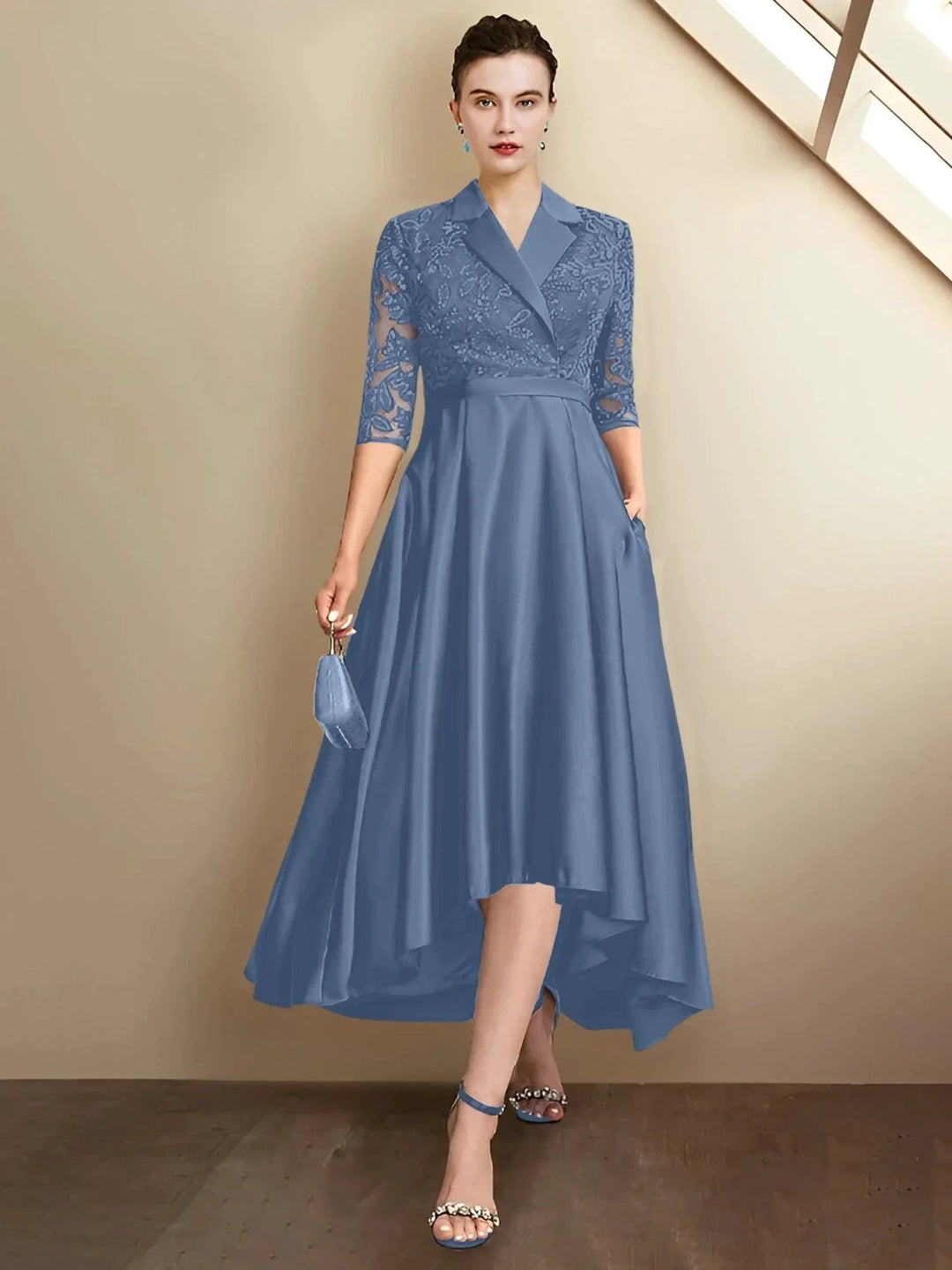 Sheath/Column V-Neck Tea-Length Mother of the Bride Dresses by Dreamylily