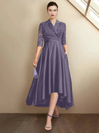 Sheath/Column V-Neck Tea-Length Mother of the Bride Dresses by Dreamylily