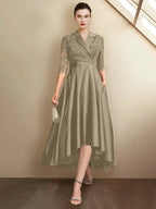 Sheath/Column V-Neck Tea-Length Mother of the Bride Dresses by Dreamylily