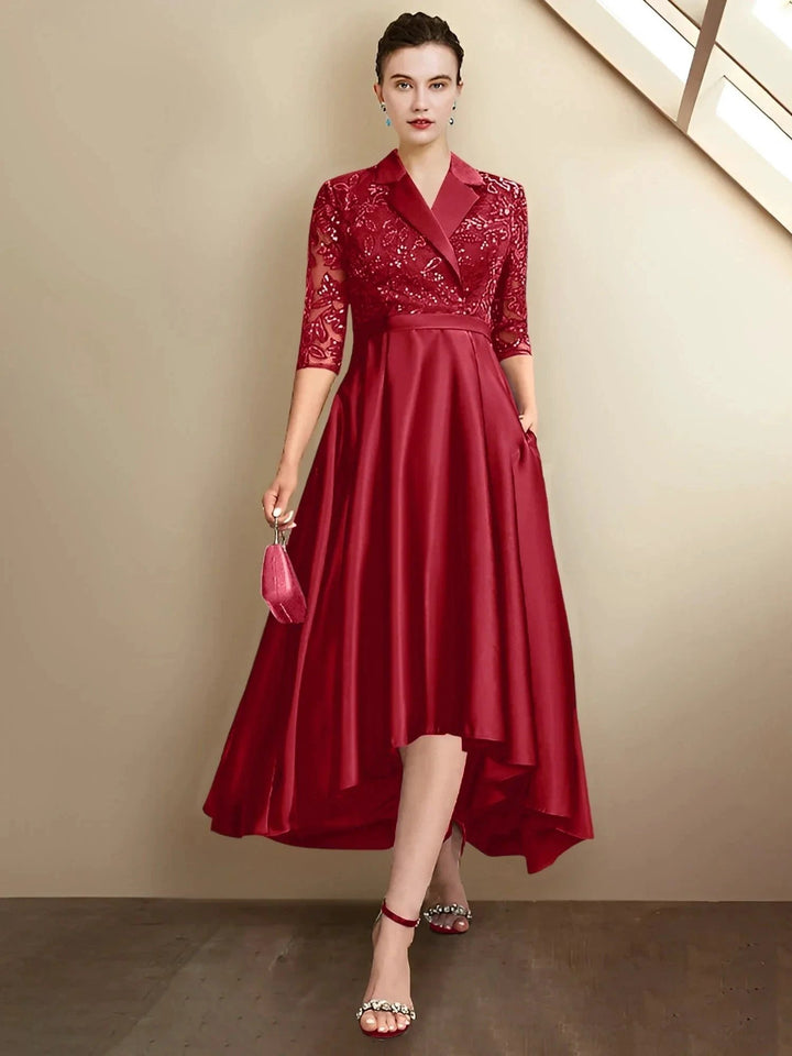 Sheath/Column V-Neck Tea-Length Mother of the Bride Dresses by Dreamylily