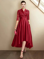 Sheath/Column V-Neck Tea-Length Mother of the Bride Dresses by Dreamylily