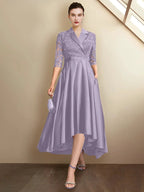Sheath/Column V-Neck Tea-Length Mother of the Bride Dresses by Dreamylily