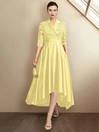 Sheath/Column V-Neck Tea-Length Mother of the Bride Dresses by Dreamylily