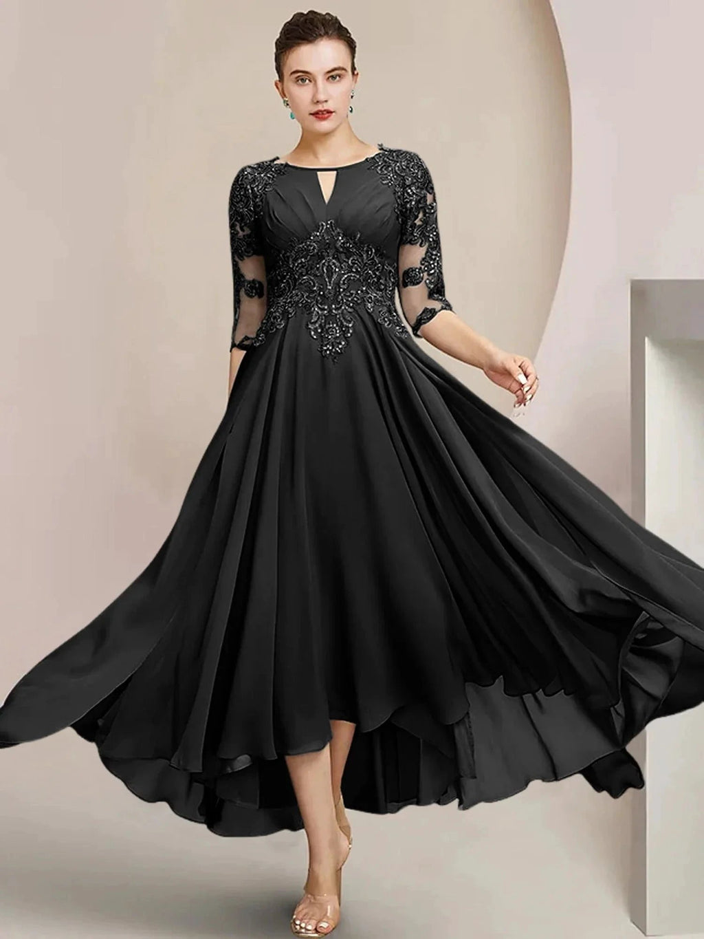 A-Line/Princess Scoop Tea-Length Mother of the Bride Dresses by Dreamylily
