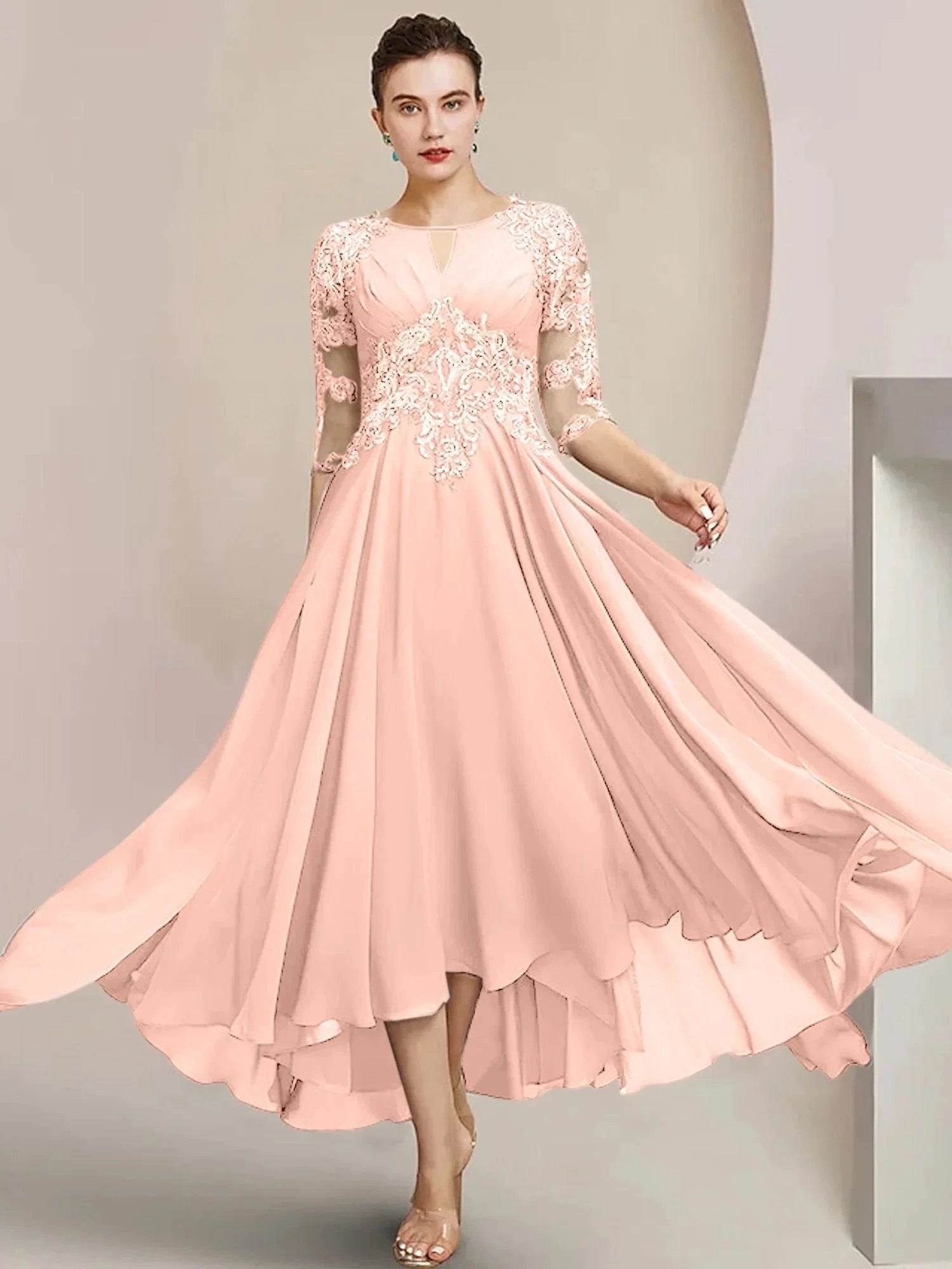 A-Line/Princess Scoop Tea-Length Mother of the Bride Dresses by Dreamylily