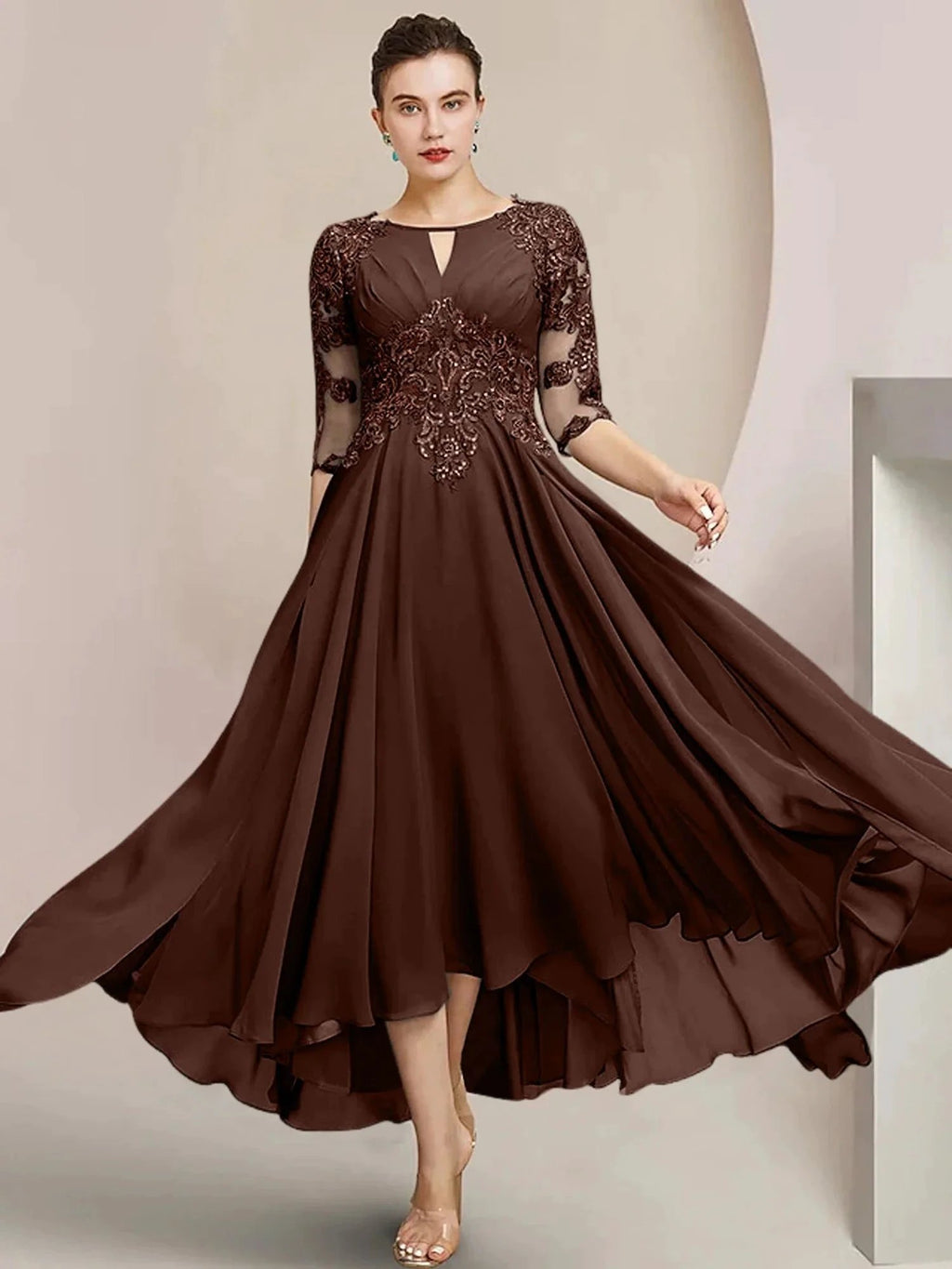 A-Line/Princess Scoop Tea-Length Mother of the Bride Dresses by Dreamylily