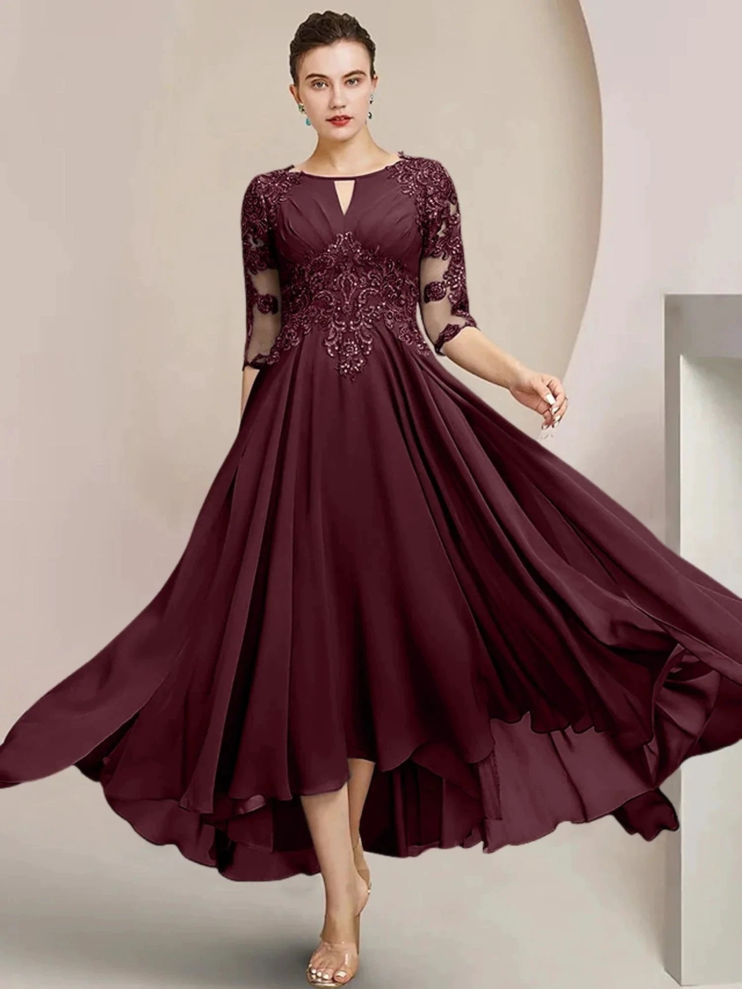 A-Line/Princess Scoop Tea-Length Mother of the Bride Dresses by Dreamylily