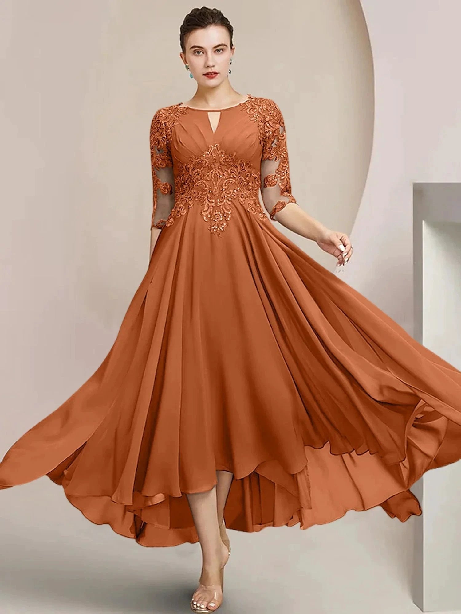 A-Line/Princess Scoop Tea-Length Mother of the Bride Dresses by Dreamylily