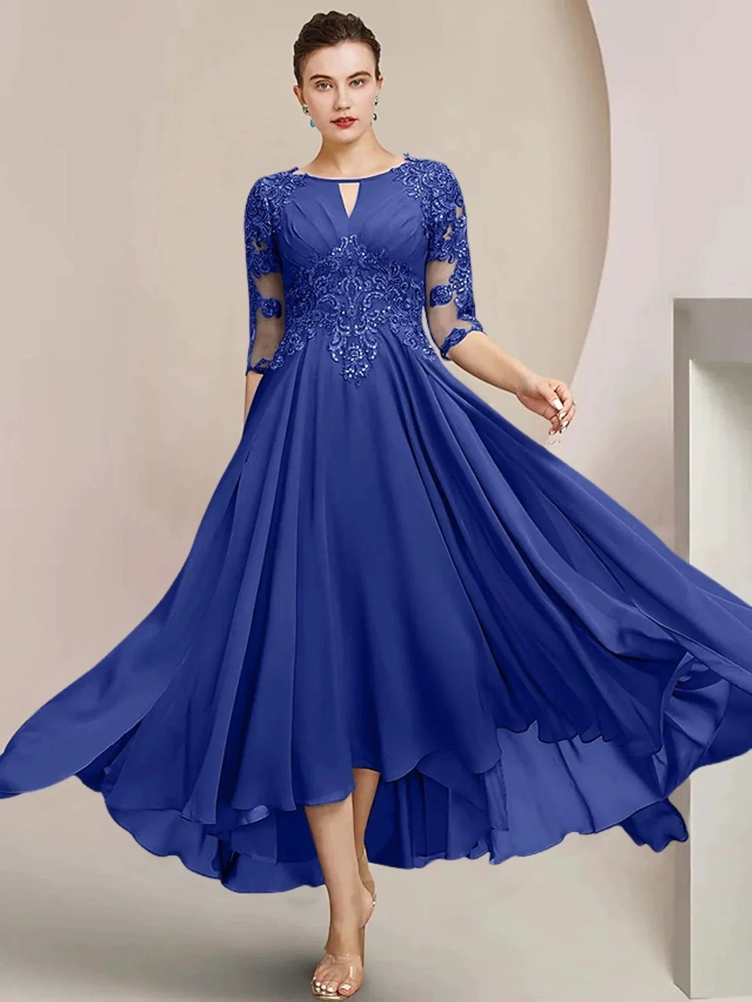 A-Line/Princess Scoop Tea-Length Mother of the Bride Dresses by Dreamylily