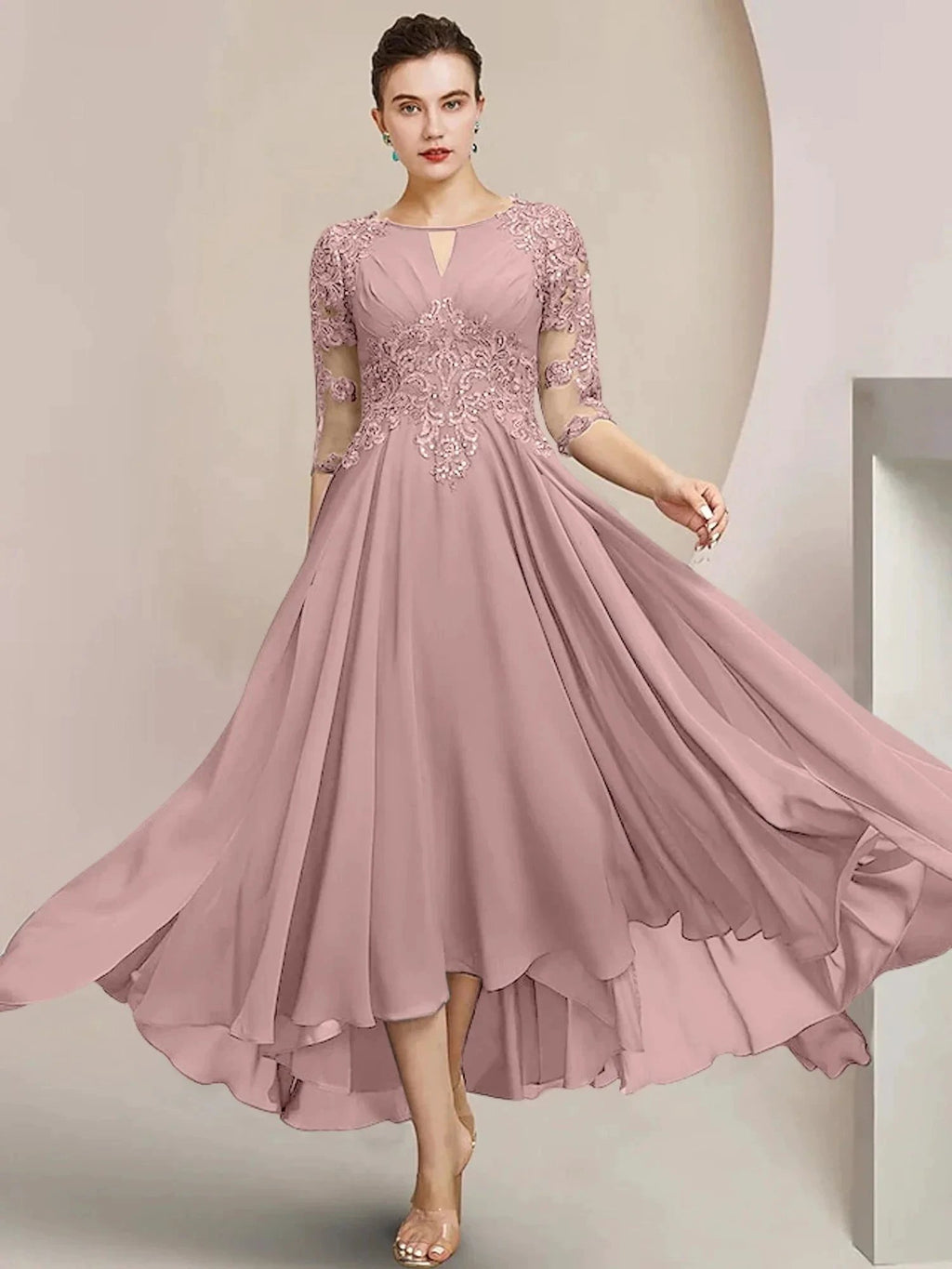 A-Line/Princess Scoop Tea-Length Mother of the Bride Dresses by Dreamylily