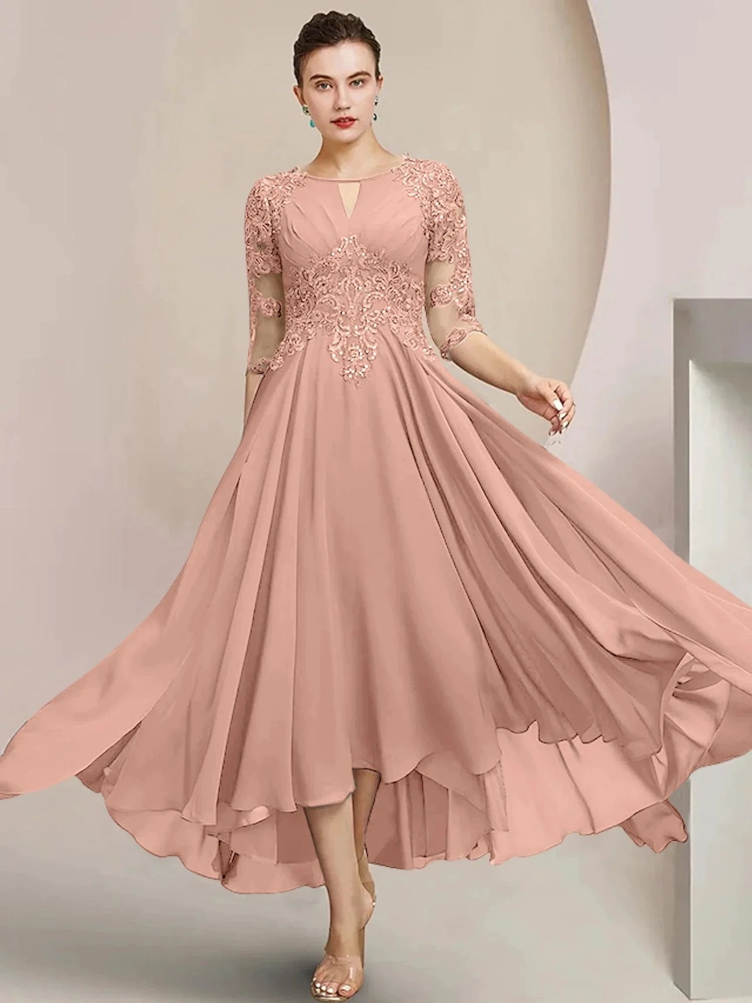 A-Line/Princess Scoop Tea-Length Mother of the Bride Dresses by Dreamylily