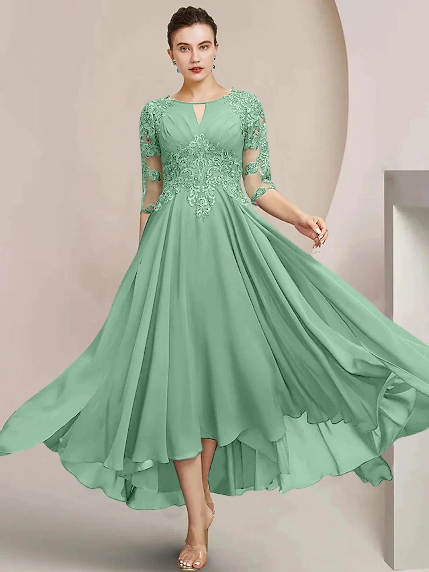 A-Line/Princess Scoop Tea-Length Mother of the Bride Dresses by Dreamylily