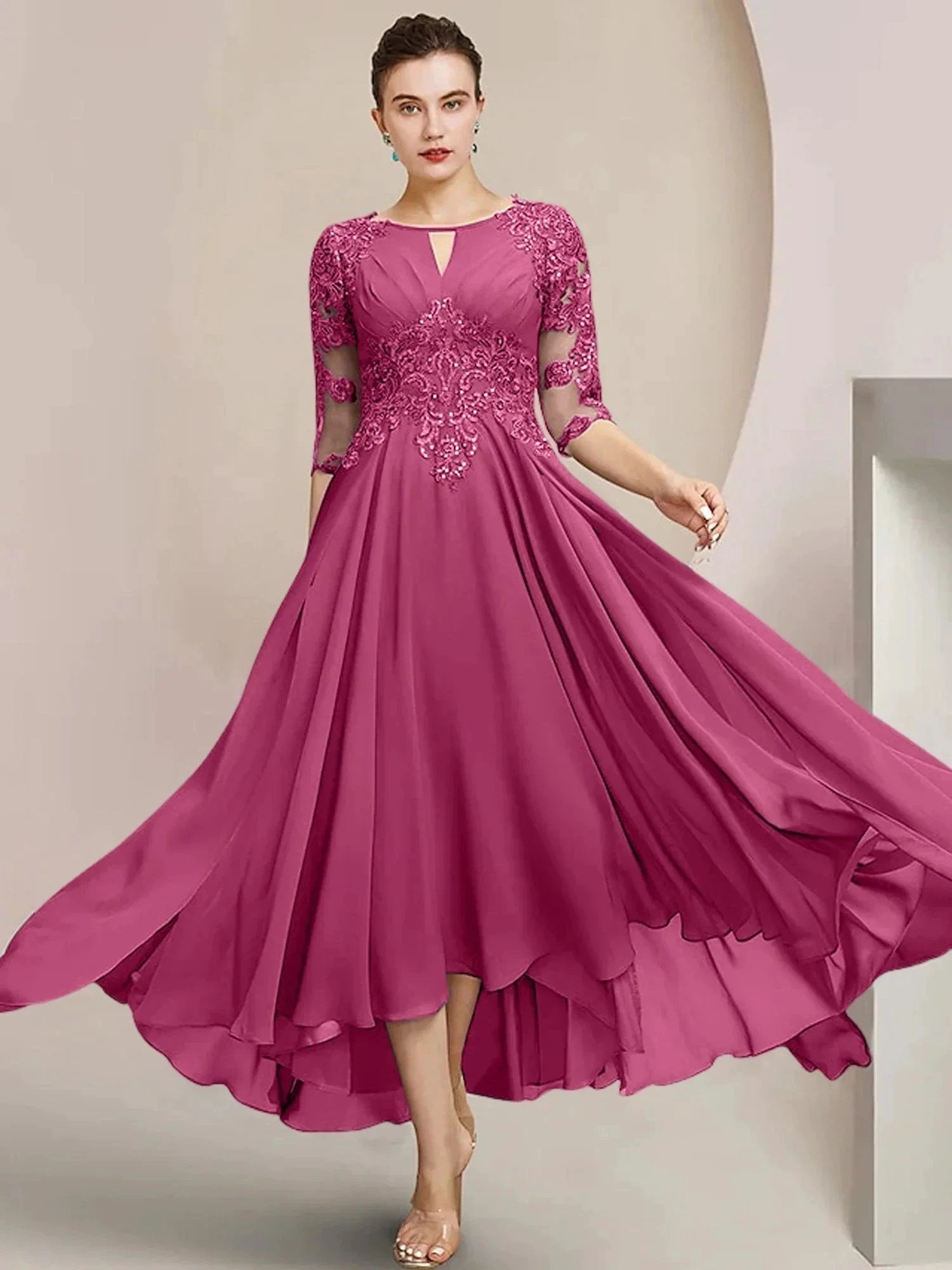 A-Line/Princess Scoop Tea-Length Mother of the Bride Dresses by Dreamylily