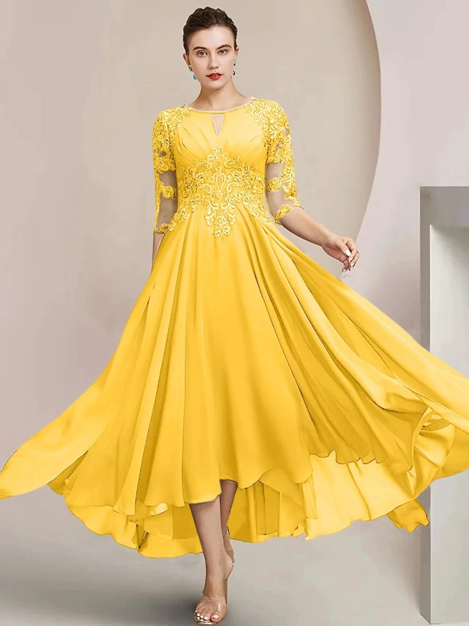 A-Line/Princess Scoop Tea-Length Mother of the Bride Dresses by Dreamylily