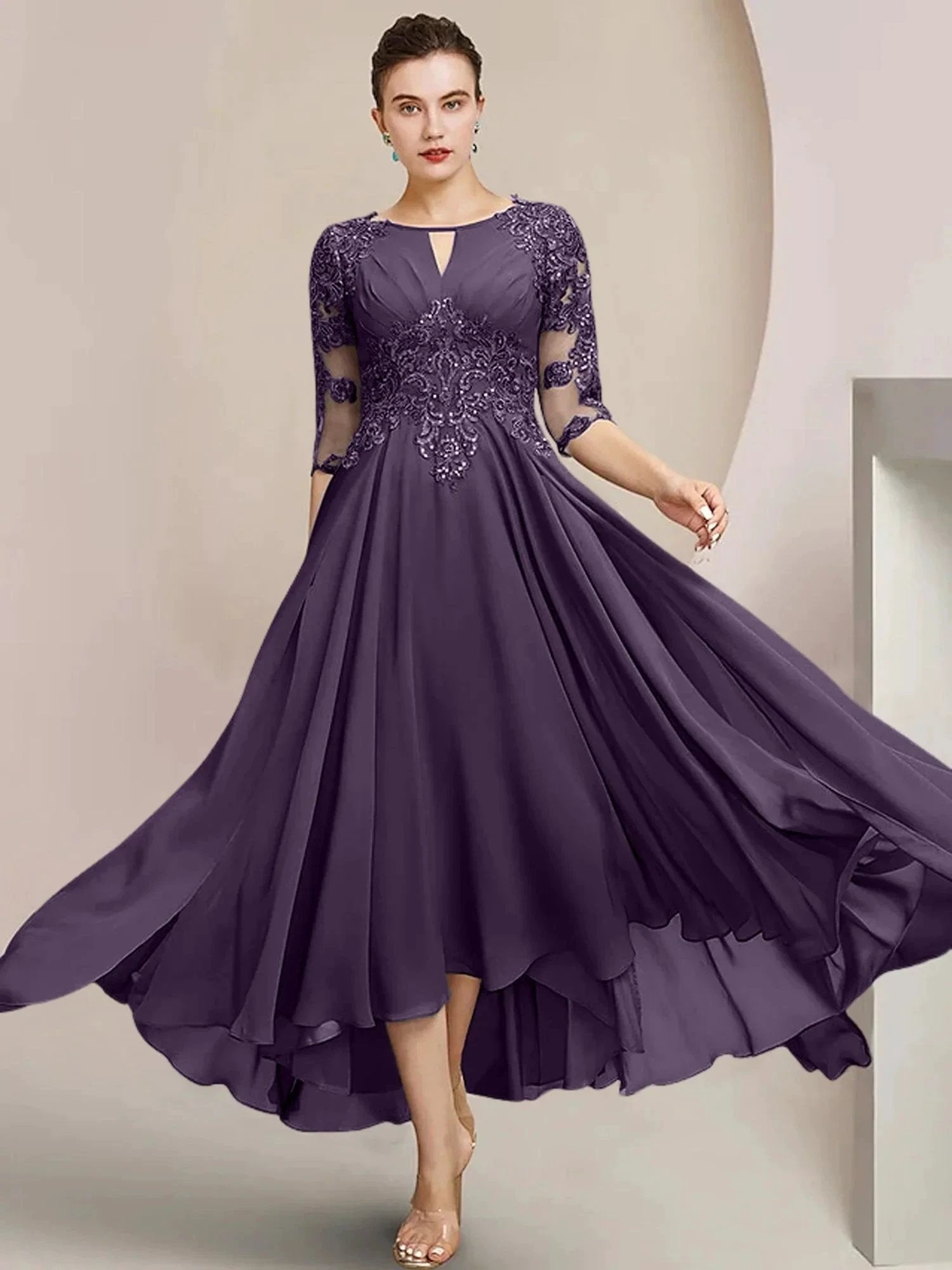 A-Line/Princess Scoop Tea-Length Mother of the Bride Dresses by Dreamylily