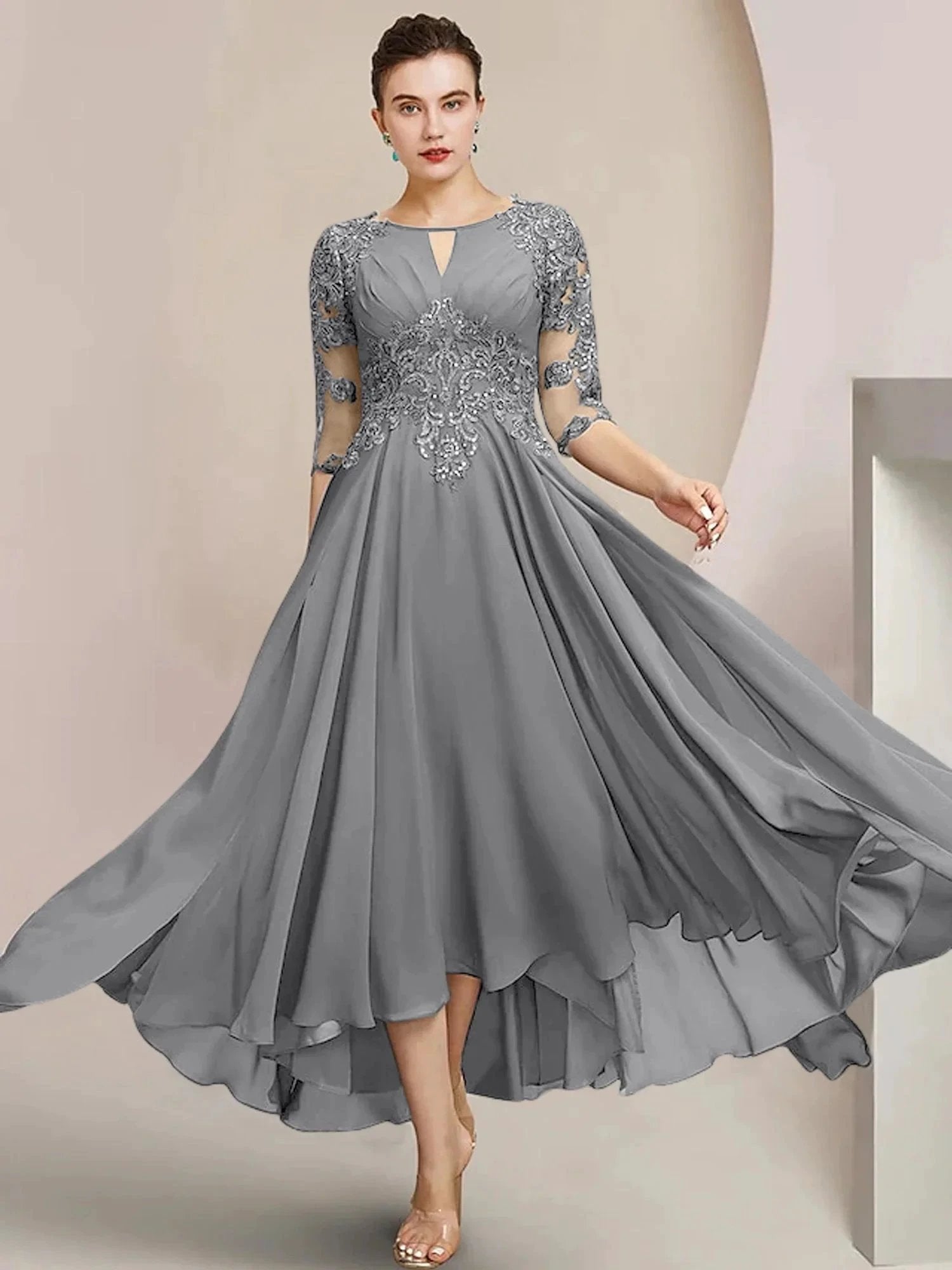 A-Line/Princess Scoop Tea-Length Mother of the Bride Dresses by Dreamylily