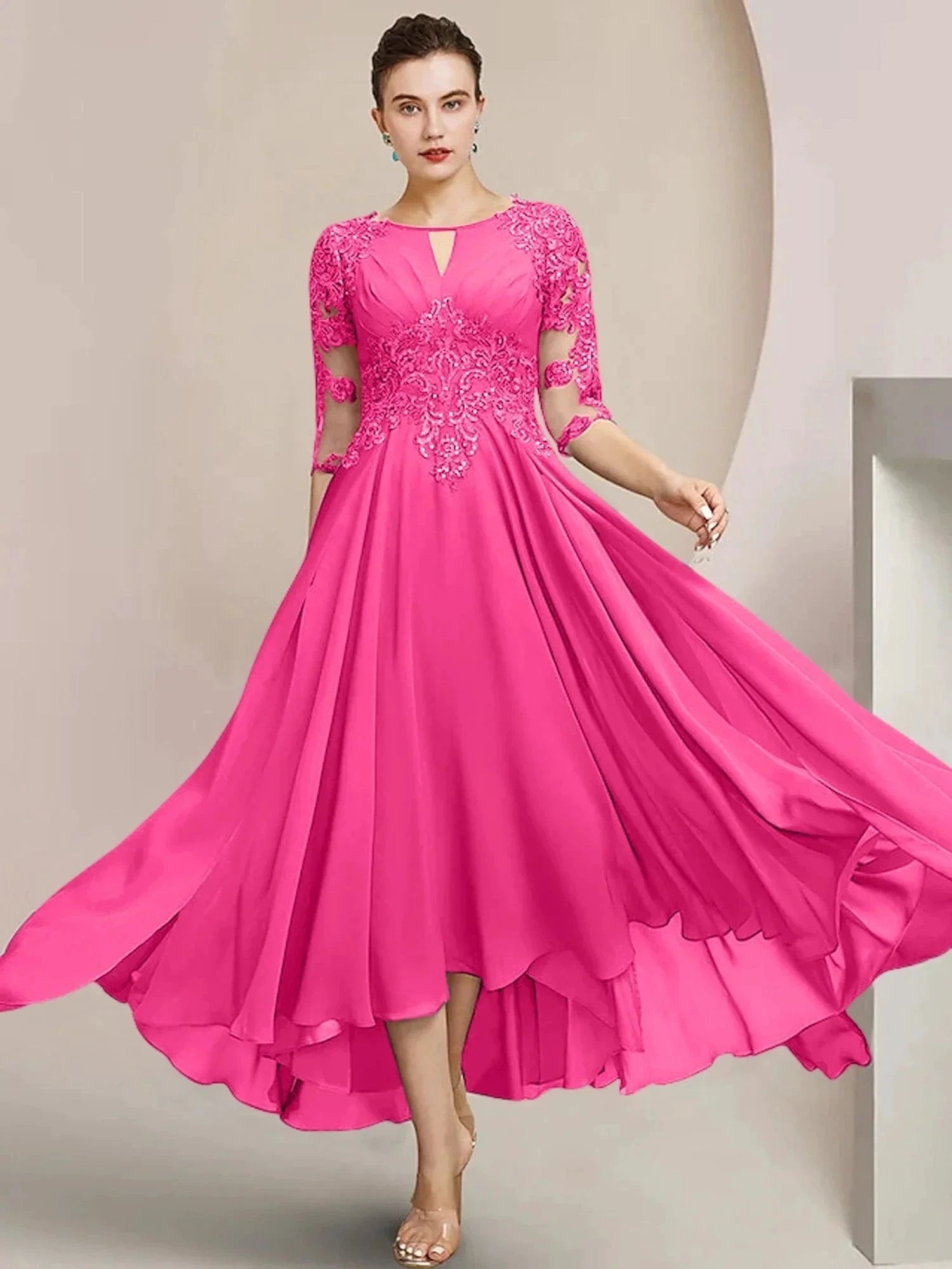 A-Line/Princess Scoop Tea-Length Mother of the Bride Dresses by Dreamylily
