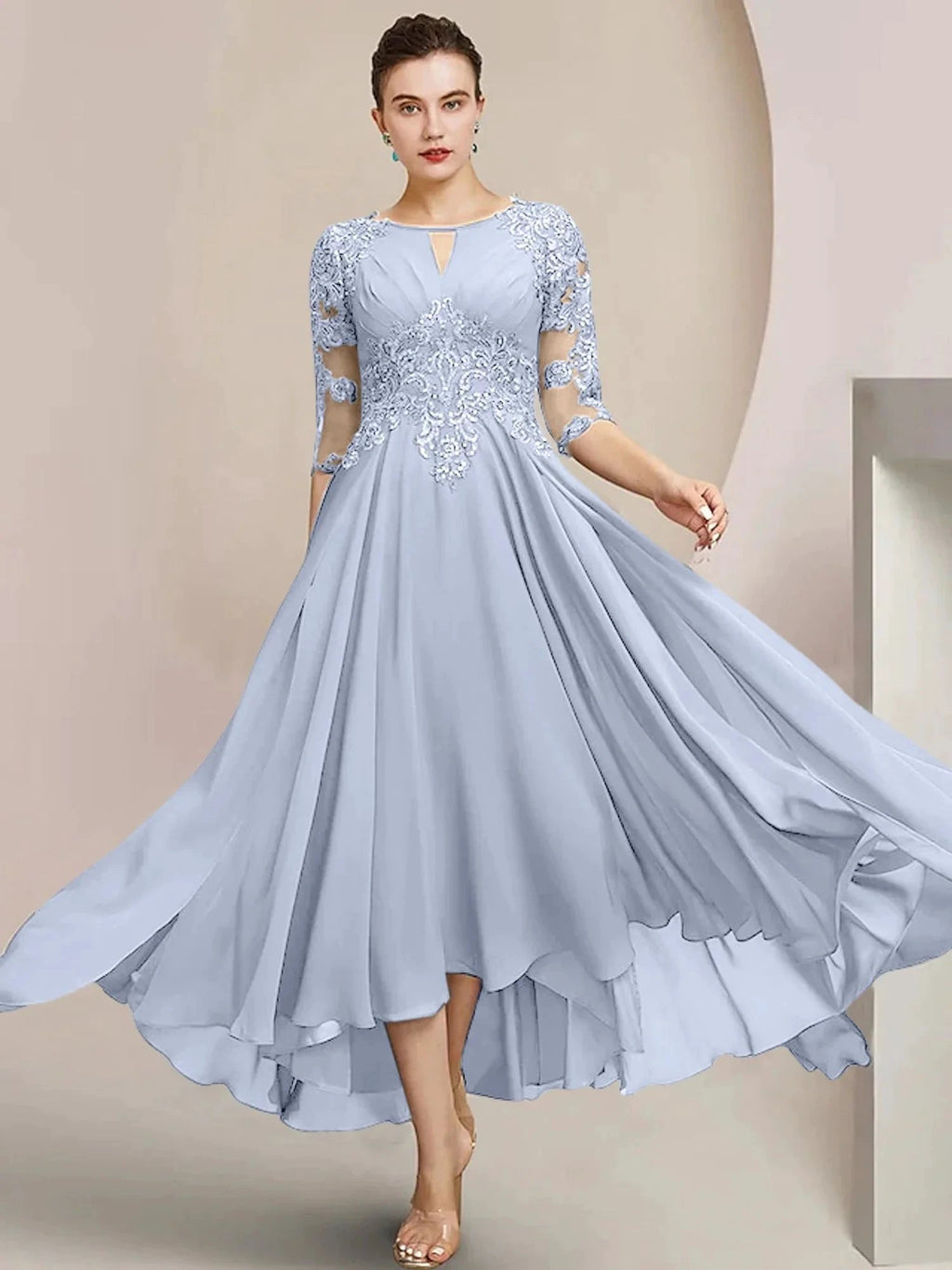 A-Line/Princess Scoop Tea-Length Mother of the Bride Dresses by Dreamylily