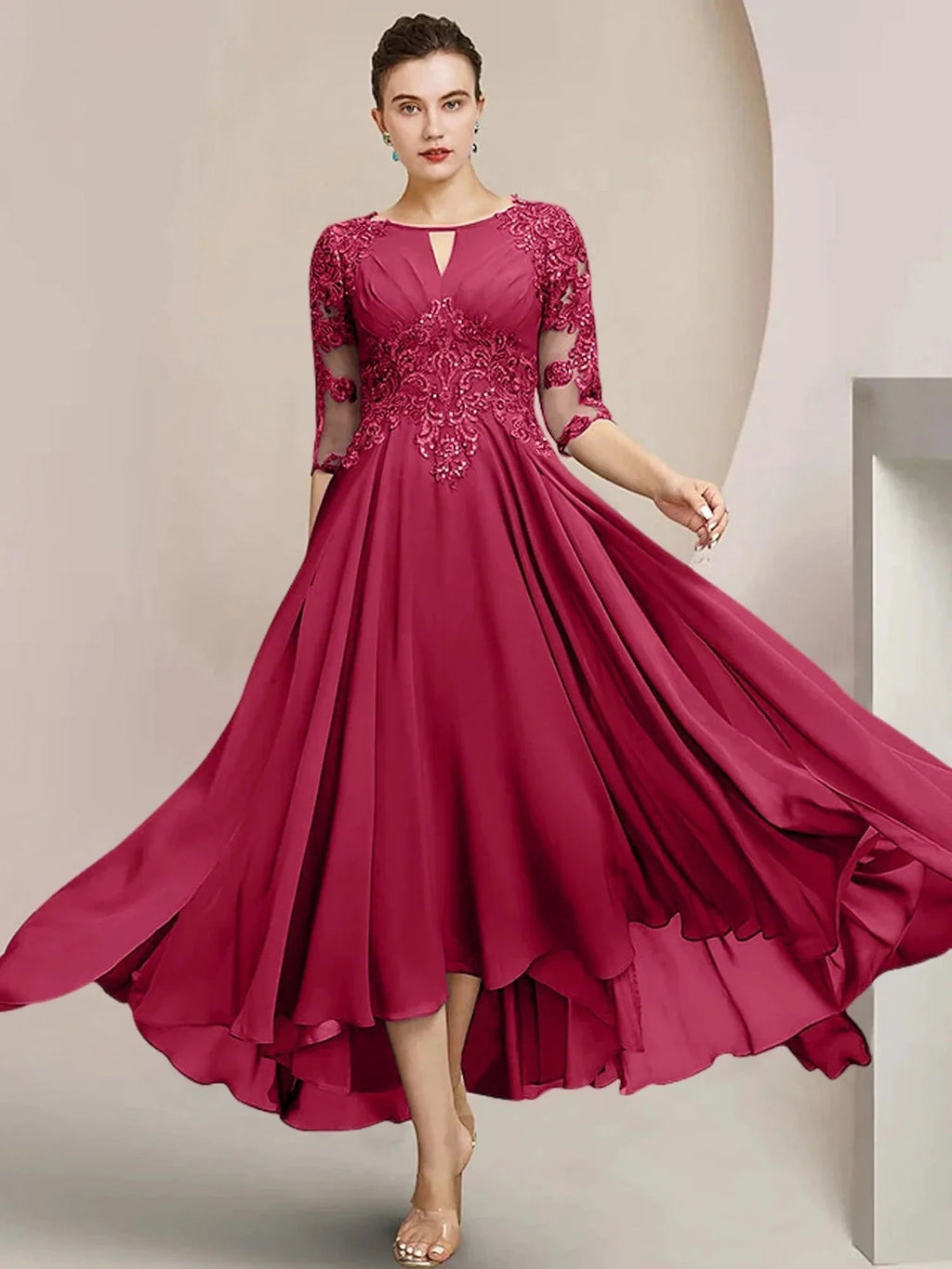 A-Line/Princess Scoop Tea-Length Mother of the Bride Dresses by Dreamylily