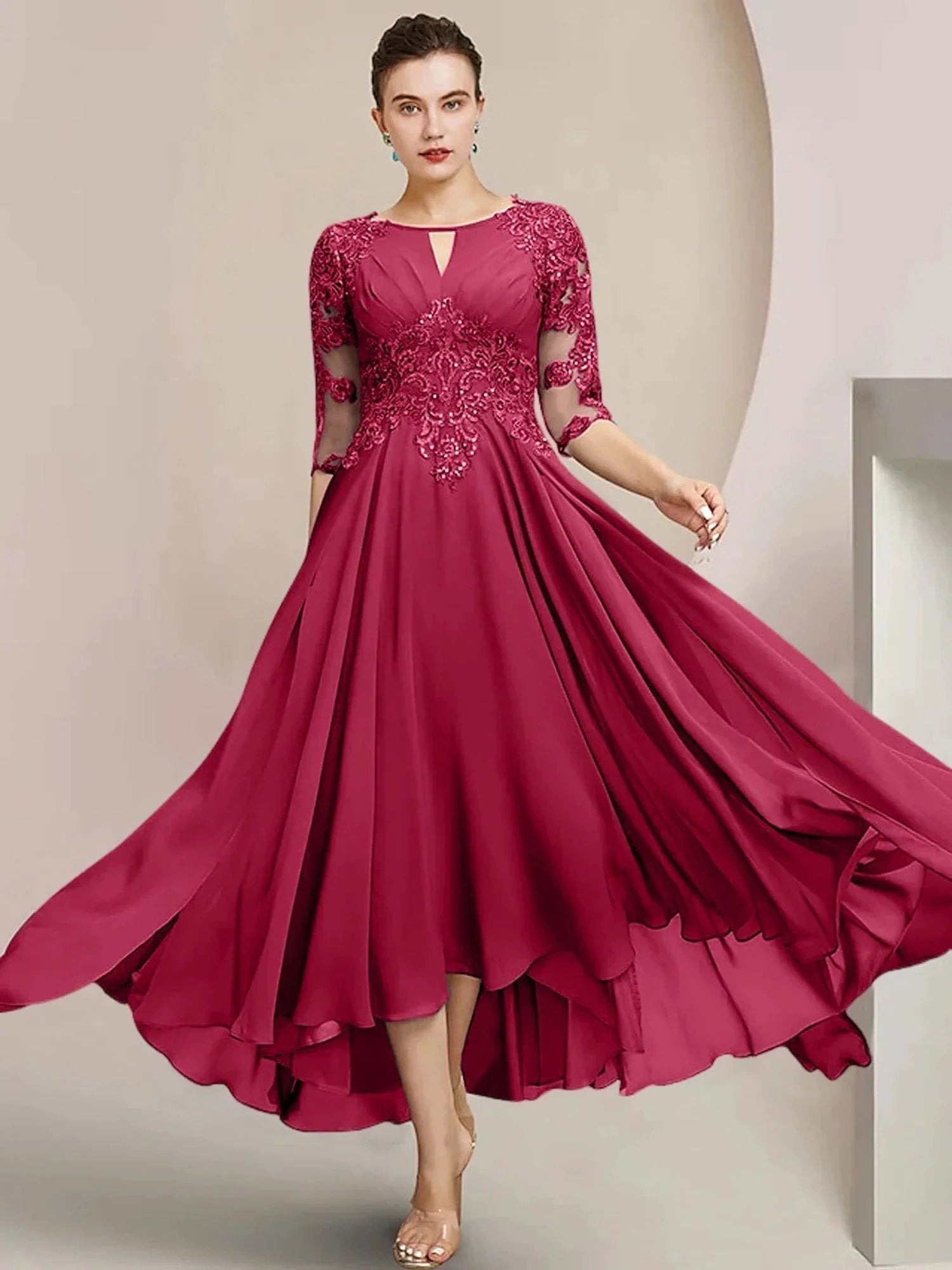 A-Line/Princess Scoop Tea-Length Mother of the Bride Dresses by Dreamylily