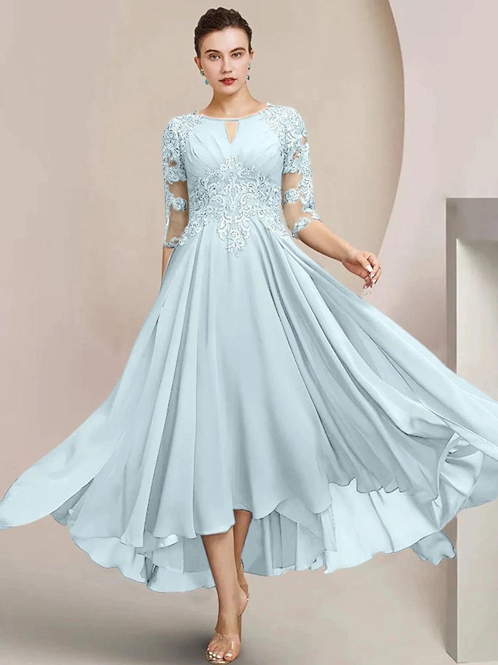 A-Line/Princess Scoop Tea-Length Mother of the Bride Dresses by Dreamylily