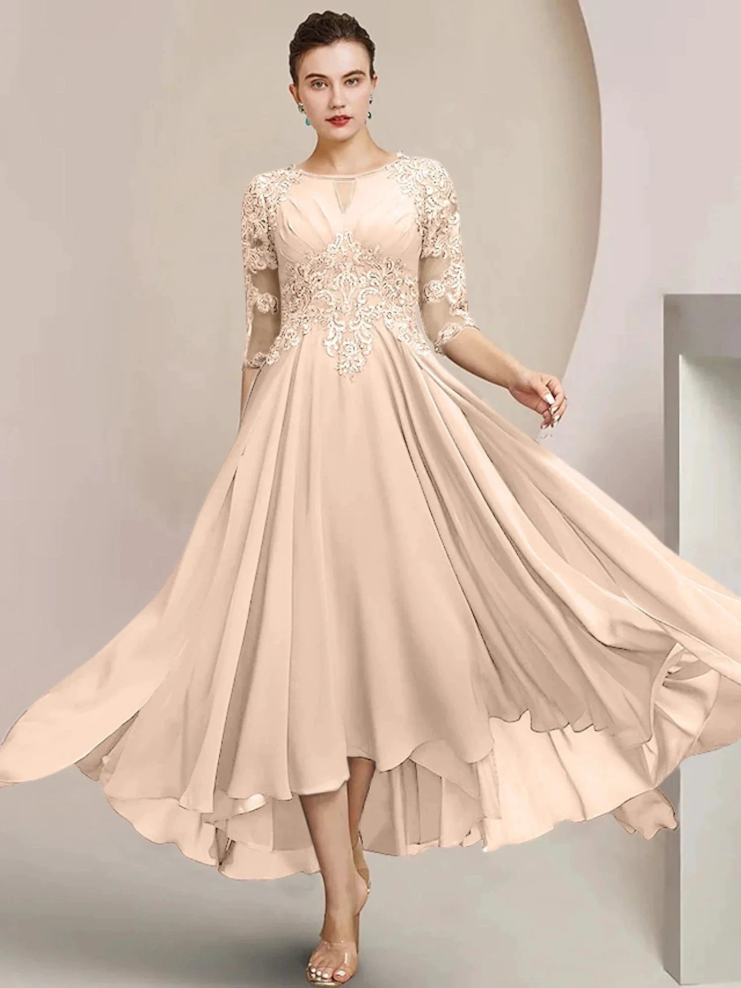 A-Line/Princess Scoop Tea-Length Mother of the Bride Dresses by Dreamylily